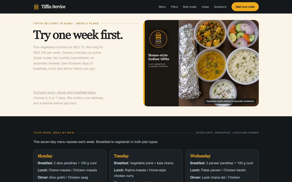 Tiffin Service Dubai meal-plan homepage